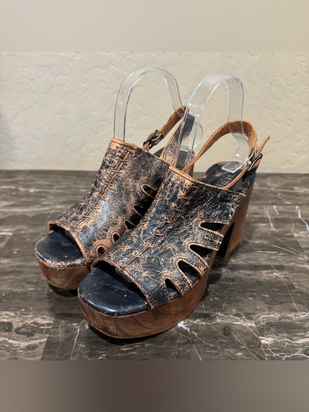 Bed Stu Fontella Distressed Leather Platform Sandals